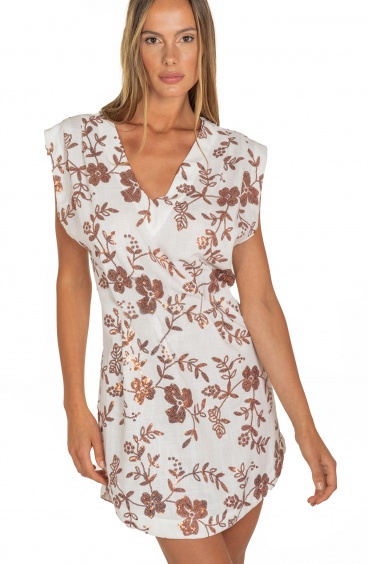 V-neck Dress Linen Embroidery Sequins V-neck Dress Linen Embroidery Sequins Pin-Up Stars - 1