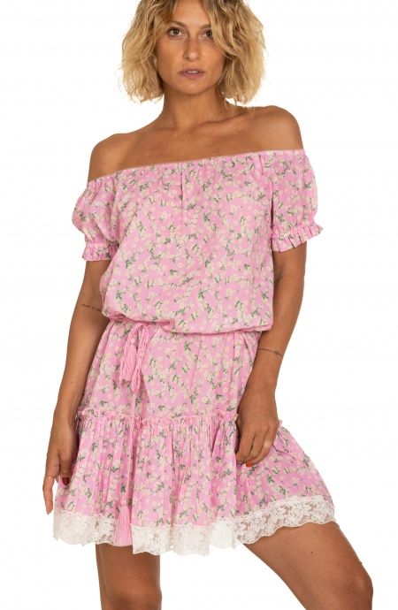 Balloon Sleeve Dress Flower Print On Cotton Poisson D'Amour - 1