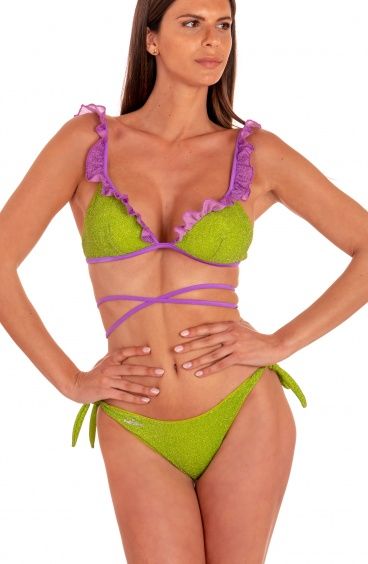 Bikini Brassiere With Rouge Slip Flakes Solid Colour Lurex Poisson D'Amour - 1