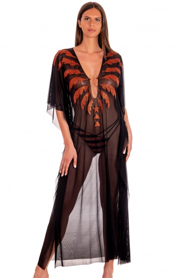 Long V-neck Caftan With Palms Lurex Rings Pin-Up Stars - 20