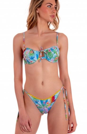 Bikini Balconcino Con Ferretto Slip Brasiliana Stampa Happy Tropical Poisson D'Amour - 6