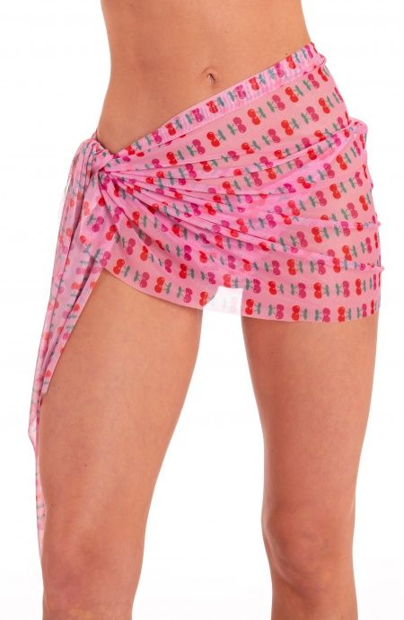 Cherry Heart Print Sweet Tulle Short Pareo Poisson D'Amour - 5 Cherry Heart Print Sweet Tulle Short Pareo Poisson D'Amour - 5
