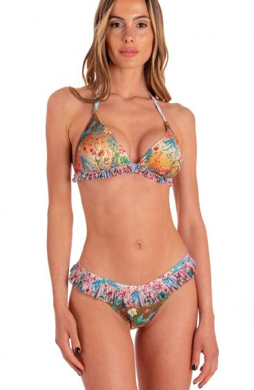 Bikini Triangolo Fisso Slip Gonnellino Flower Rainbow Strass Pin-Up Stars - 5