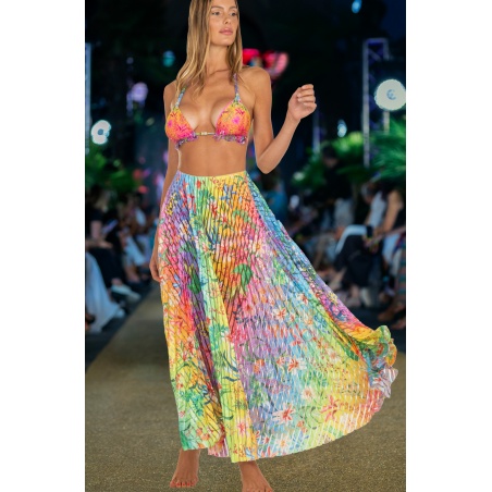 Rainbow Flower Pleated Skirt