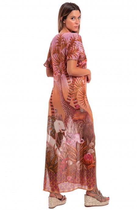 Palm Paradise Cotton Laminated Gauze Long Dress Pin-Up Stars - 2