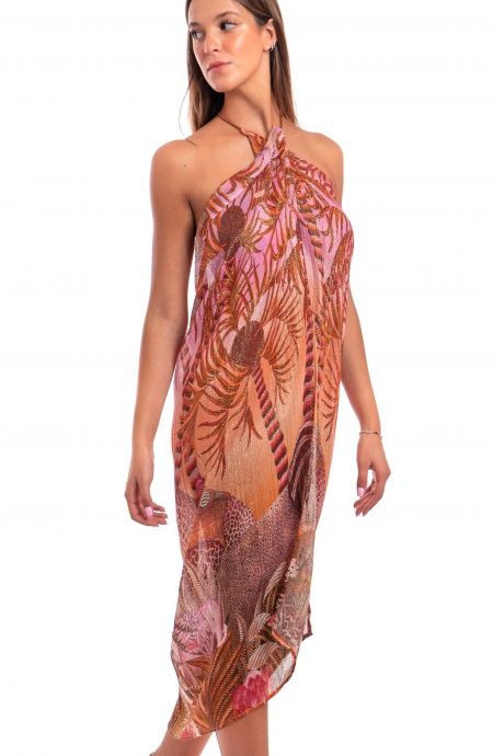 Palm Paradise Cotton Laminated Gauze Pareo Dress Pin-Up Stars - 7