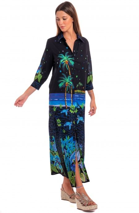 Chemisier Mussola Di Cotone Stampa Hawaii Pin-Up Stars - 3