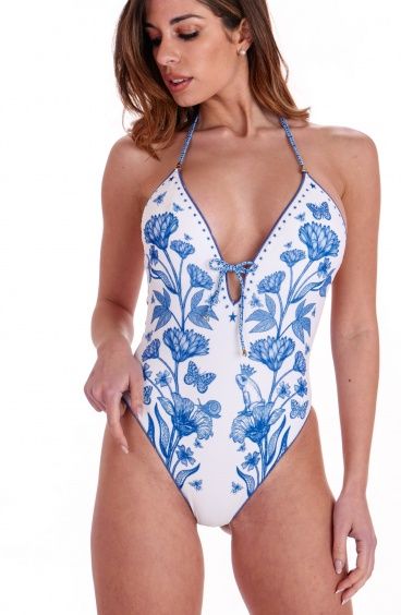 Prince Charming Print Honeycomb One-piece Swimsuit Pin-Up Stars - 3