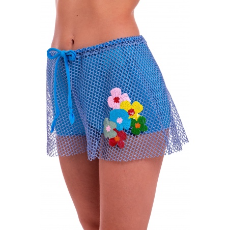 Lurex Mesh Short With Culotte Embroidery Flowers Sequins