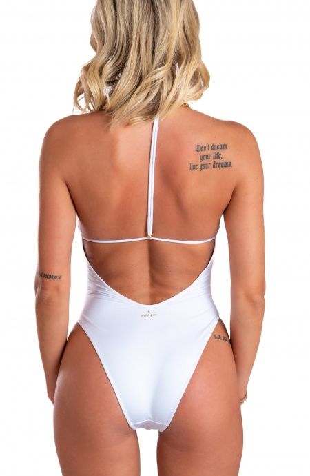 One-piece Swimsuit With Bows And Ball Straps Solid Color Pin-Up Stars - 9
