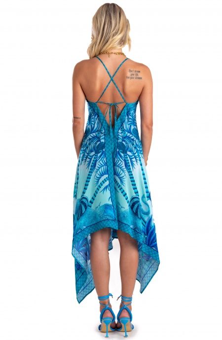Palm Paradise Viscose Satin Foulard Dress Pin-Up Stars - 8