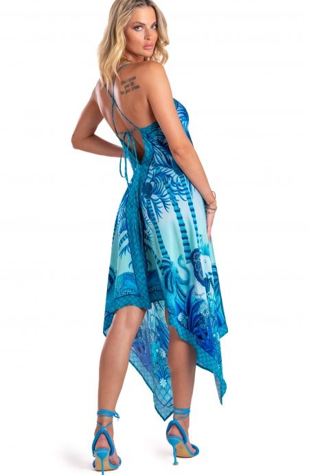 Palm Paradise Viscose Satin Foulard Dress Pin-Up Stars - 9