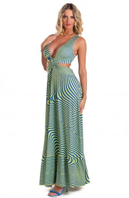 Long Dress Jersey Print Optical Pin-Up Stars - 7