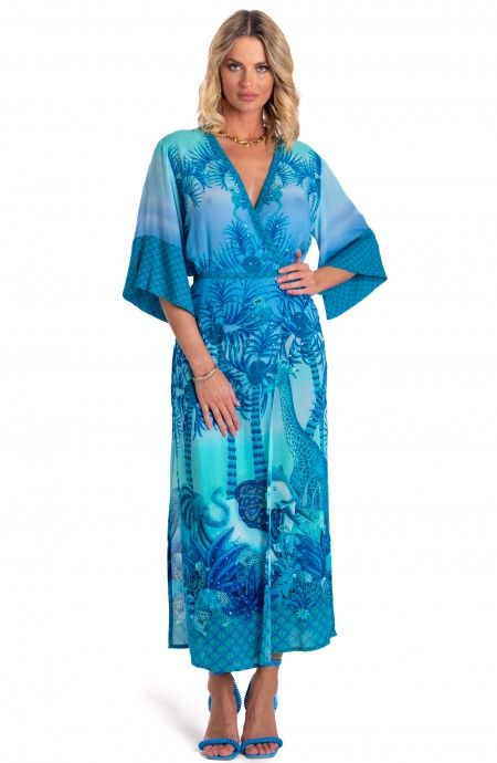 Palm Paradise Viscose Muslin Kimono Pin-Up Stars - 7