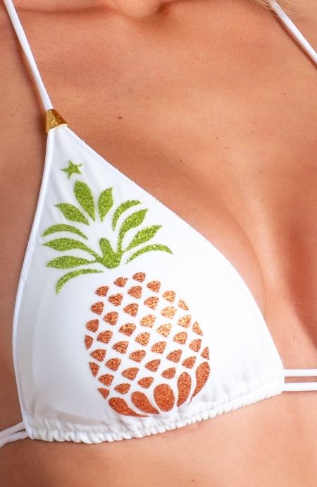 Bikini Triangolo Imbottito Slip Brasiliana Tulle Stampa Ananas Lurex Pin-Up Stars - 18