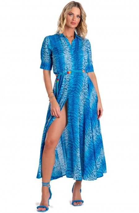 Chemisier Mussola Di Viscosa Con Cintura Stampa Tigre Pin-Up Stars - 6
