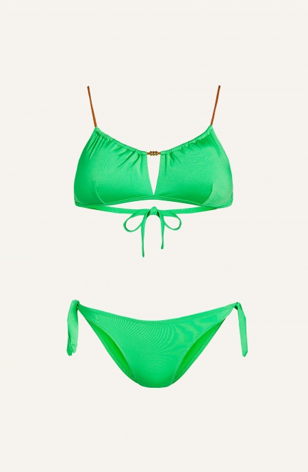 Bikini Bandeau Straps Alcantara Slip Flakes Solid Color Pin-Up Stars - 2