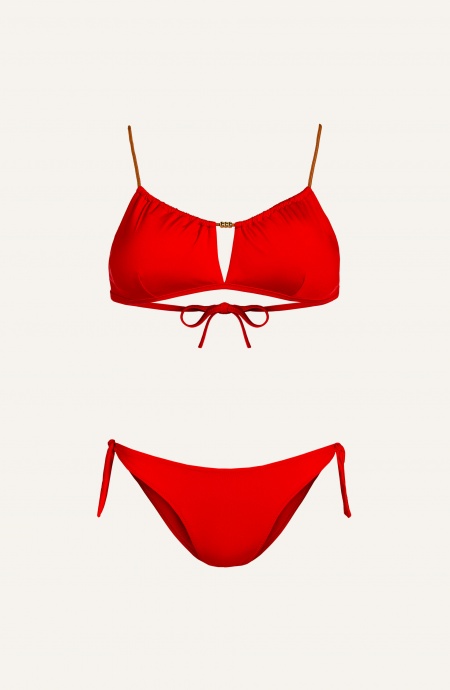 Bikini Bandeau Straps Alcantara Slip Flakes Solid Color Pin-Up Stars - 4