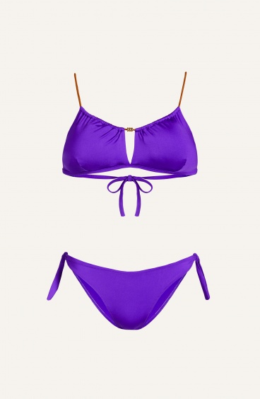 Bikini Fascia Spalline Alcantara Slip Fiocchi Tinta Unita Pin-Up Stars - 5