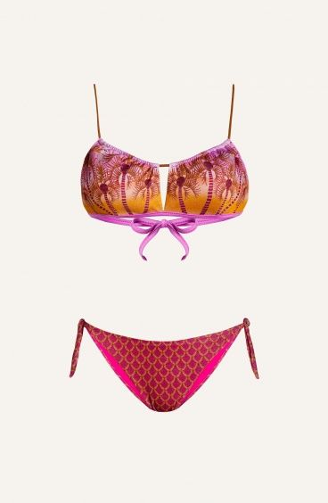 Bikini Adjustable Bandeau Slip Flakes Piquet Lurex Palm Paradise Pin-Up Stars - 1