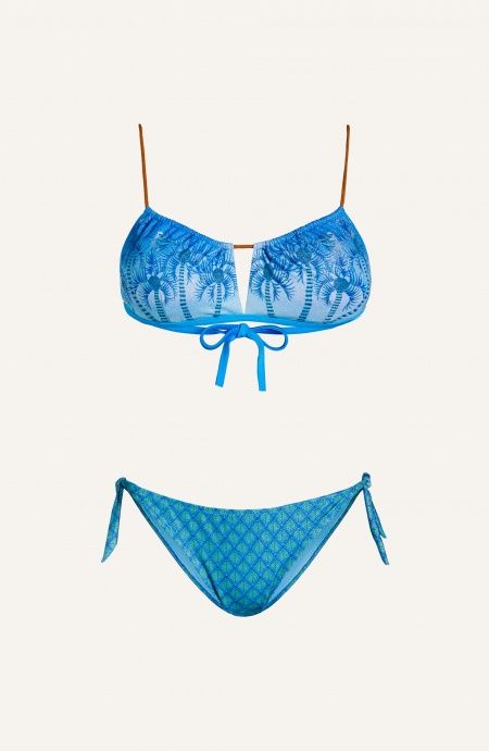 Bikini Adjustable Bandeau Slip Flakes Piquet Lurex Palm Paradise Pin-Up Stars - 2