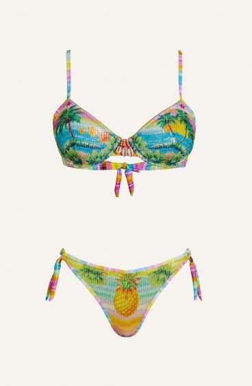 Bikini Balconcino Con Ferretto Slip Brasiliana Paillettes Stampa Hawaii Pin-Up Stars - 1