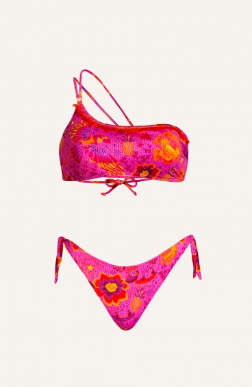 Bikini Bandeau Shoulder In Raffia Brazilian Briefs Apache Print Pin-Up Stars - 1
