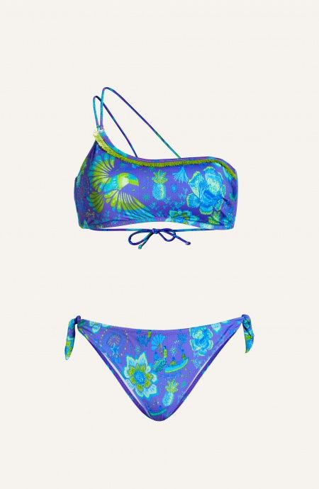 Bikini Bandeau Shoulder In Raffia Slip Flakes Print Apache Pin-Up Stars - 1 Bikini Bandeau Shoulder In Raffia Slip Flakes Print Apache Pin-Up Stars - 1