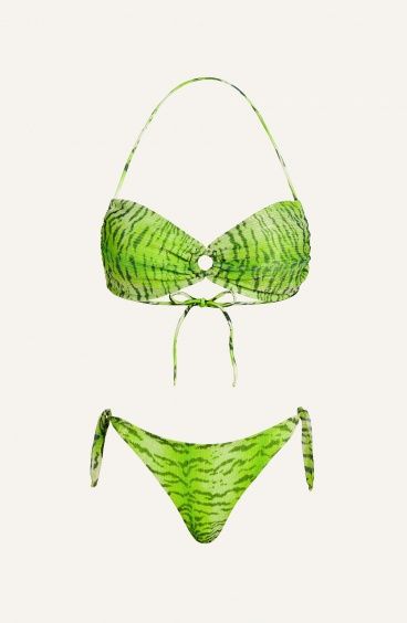 Bikini Bandeau Padded Brazilian Crepon Briefs Tiger Print Pin-Up Stars - 1