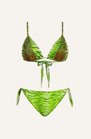 Bikini Triangolo Imbottito Slip Fiocchi Crepon Lamè Stampa Tigre Pin-Up Stars - 3