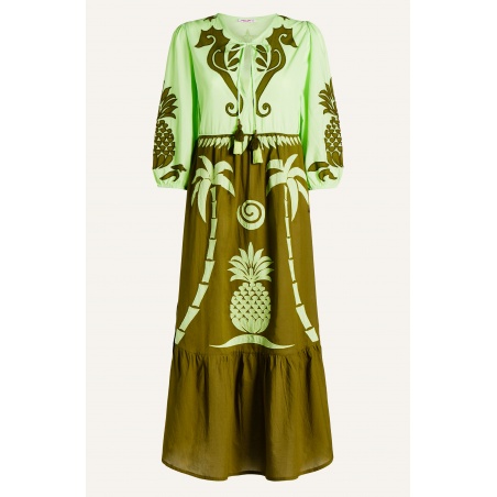 Pineapple Patch Cotton Long Sleeve Embroidered Dress