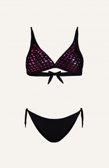 Bikini Brassiere Specchietti Laser Slip Fiocchi Tinta Unita Pin-Up Stars - 3
