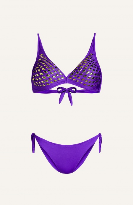 Bikini Brassiere Specchietti Laser Slip Fiocchi Tinta Unita Pin-Up Stars - 2