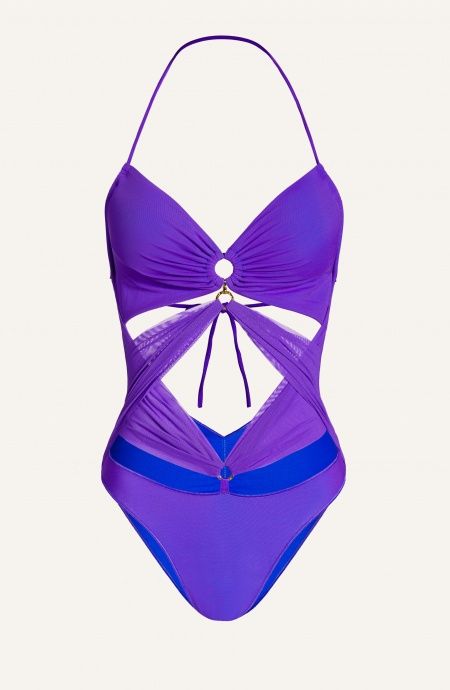 Crossed Tulle and Lycra Bicolor One Piece Swimsuit Pin-Up Stars - 5