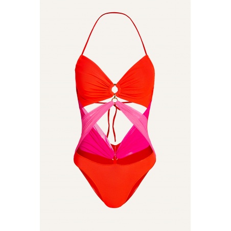 Crossed Tulle and Lycra Bicolor One Piece Swimsuit