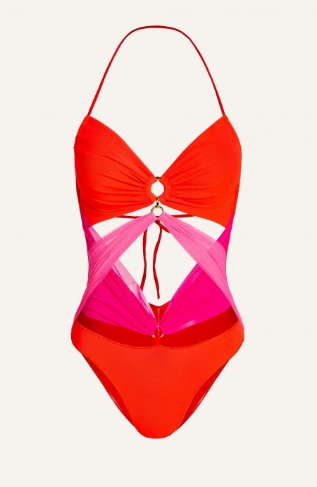 Crossed Tulle and Lycra Bicolor One Piece Swimsuit Pin-Up Stars - 11 Crossed Tulle and Lycra Bicolor One Piece Swimsuit Pin-Up Stars - 11
