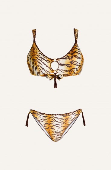 Bikini Brassiere Slip Fiocchi Stampa Tigre Ricamo Punto Cavallo Pin-Up Stars - 10