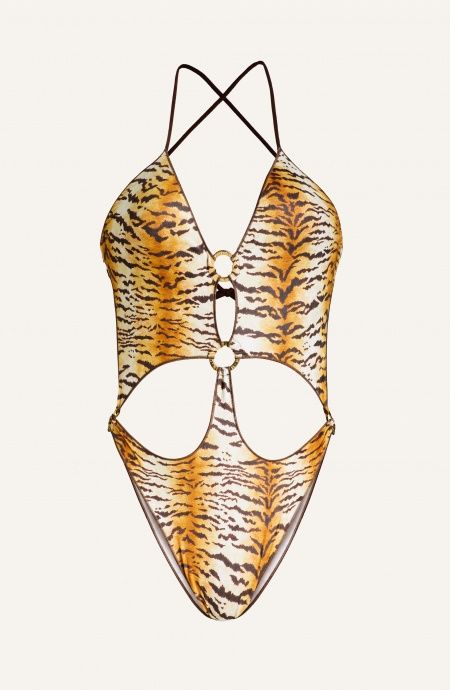 One-piece Swimsuit With Tiger Print Rings Pin-Up Stars - 1