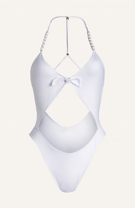 One-piece Swimsuit With Bows And Ball Straps Solid Color Pin-Up Stars - 10