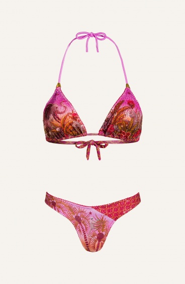 Bikini Triangolo Imbottito Slip Sgambato Palm Paradise Piquet Lurex e Paillettes Pin-Up Stars - 1