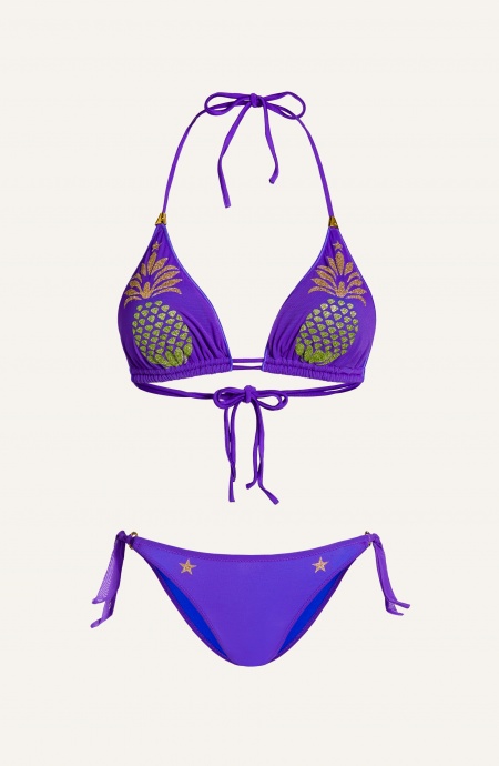 Bikini Triangolo Imbottito Slip Fiocchi Tulle Stampa Ananas Lurex Pin-Up Stars - 1 Bikini Triangolo Imbottito Slip Fiocchi Tulle Stampa Ananas Lurex Pin-Up Stars - 1