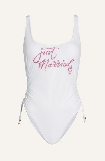 Just Married Lurex and Lycra One Piece Swimsuit Pin-Up Stars - 1