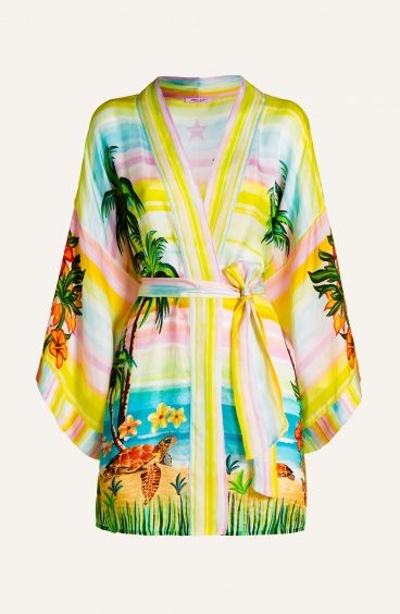 Hawaii Print Viscose Satin Kimono Hawaii Print Viscose Satin Kimono Pin-Up Stars - 1
