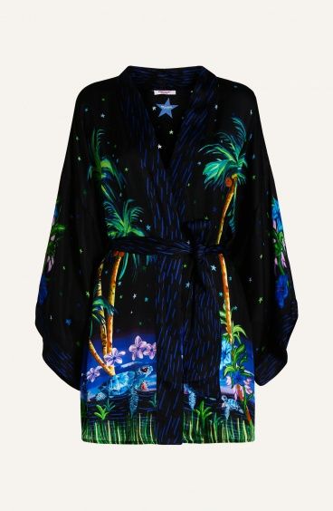Kimono In Raso Di Viscosa Stampa Hawaii Pin-Up Stars - 5