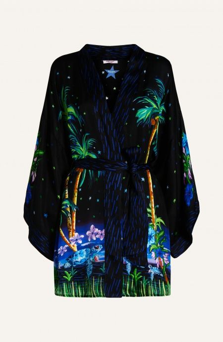 Kimono In Raso Di Viscosa Stampa Hawaii Pin-Up Stars - 5