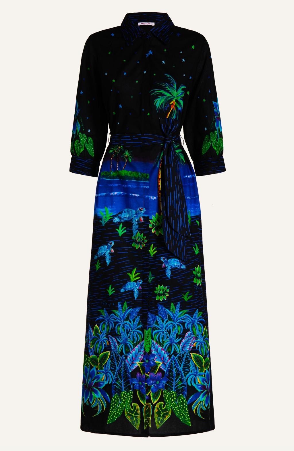 Cotton Muslin Chemisier Hawaii Print Size S Color Green