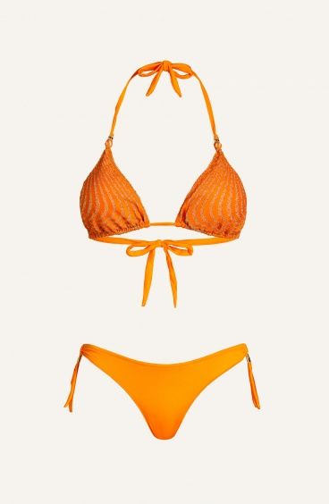 Bikini Triangle Padded Brazilian Briefs Lurex Print Optical Pin-Up Stars - 1
