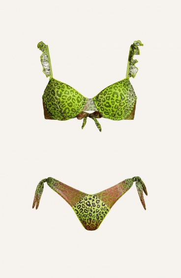 Bikini Balconcino Con Ferretto Slip Sgambato Fiocchi Crepon Lamè Stampa Macula Pin-Up Stars - 1