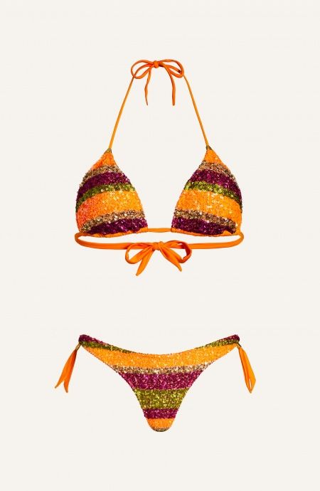 Bikini Triangle Padded Brazilian Slip Stripe Sequins Pin-Up Stars - 1