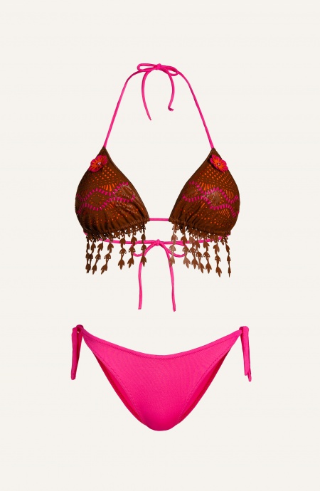 Bikini Triangolo Imbottito Slip Fiocchi Ricamo Fiori Laser Pin-Up Stars - 2